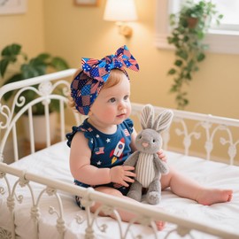 LemonSpace Handmade 4th of July Accessories,USA Baby Bows Premium Stretchy Soft Newborn Infant Baby Girls Boys Wraps Toddler Headbands Trendy and Classic Designs (Flag Star Print)
