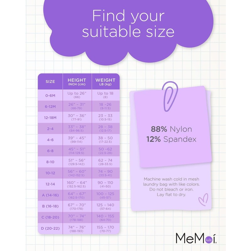 MeMoi Essential Sheer Nylon Tights for Girls, Ultra Soft and