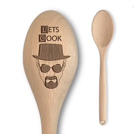 Lets Cook Design - Breaking Bad Inspired Wooden Spoon – “Lets Cook” + Heisenberg/Walter White Inscription - Cooking Baking Gift for Men & Women - Unofficial Fan Item