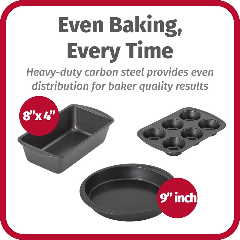 GoodCook Everyday Nonstick Steel 5-Piece Bakeware Set, Gray, Includes Cookie