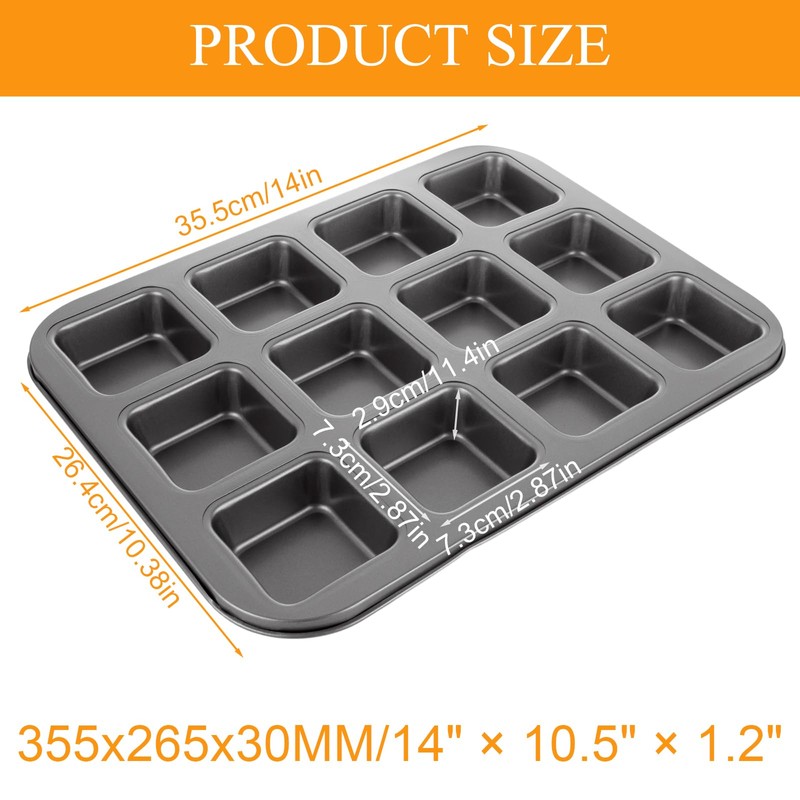 MUXHEL 3 Pcs 12-Cavity Brownie Pan with Dividers, 14" ×