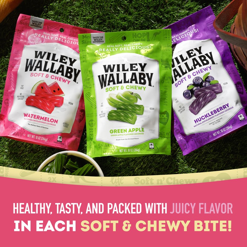 Wiley Wallaby Licorice 10 Ounce Variety Pack - Huckleberry, Apple