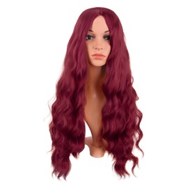 MapofBeauty 28 Inch/70 cm Long Wavy Middle Part with No Bangs Synthetic Fiber Curly Fashion Women Party Cosplay Wig (Blood Red)