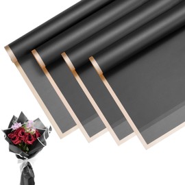 M METERXITY 20 Sheets Flower Wrapping Paper Bouquet, 23 Inch Dark Black Gold Edge Waterproof Floral Wrapping Paper Flower Packaging DIY for Wedding/Party/Birthday/Gift Bouquet Wrap Paper