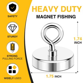 DIYMAG DIYMAG Neodymium Fishing Magnets, 200 lbs(90 KG) Pulling Force Rare Earth Magnet with Countersunk Hole Eyebolt Diameter 1.75 inch(44mm) for Retrieving in River and Magnetic Fishing