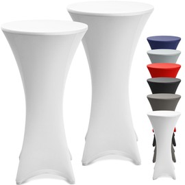 Beautissu Stella Set of 2 Stretch Bar Table Covers, White, Diameter 70-75 cm, Reinforcement in the Foot Area & Washable at 40°C, Non-Slip & Non-Iron Cover for Bar Table & Bistro Table as Table Cover