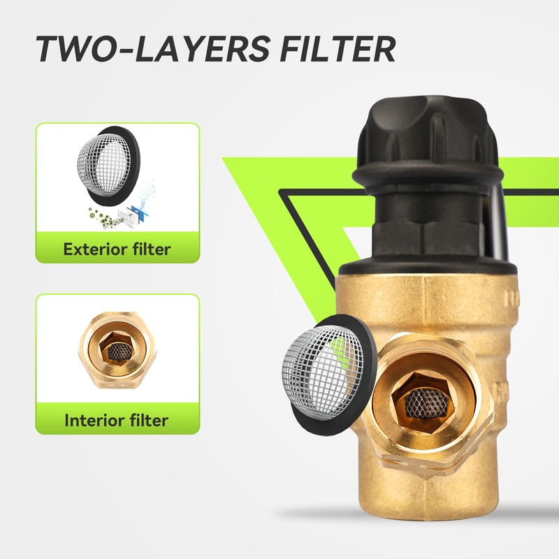 RVMATE RV Water Pressure Regulator with Adjustable Knob, Brass Lead-Free