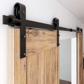 CCJH 15.5FT Sliding Barn Door Hardware Kit, Heavy Duty, Smoothly and Quietly, Easy to Install, Fit 46.5" Width Double Door Panel, Basic Style Hangers Black