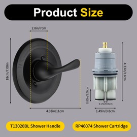 T13020-BL Matte Black Shower Handle Replacement for Delta R10000 Series, Compatible with Delta Classic 13 Series Single-Function Trim Kit (Cartridge Included)
