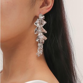 Chunky Acrylic Clear Long Dangle Earrings for Women,Irregular Large Ice Beaded Dangling Earrings,Fun Unique Thick Jewelry Prom Accessories (Clear)