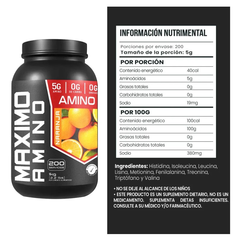 Suplemento Aminoacidos Maximo 1kg 200 Servs Varios Sabores