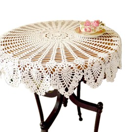 Yizunnu Retro-Tischdecke, rund, Spitze, handgefertigt, gehäkelt, Baumwolle, Tischdecke/Abdeckung, 90 cm, baumwolle, weiß, 90cm round