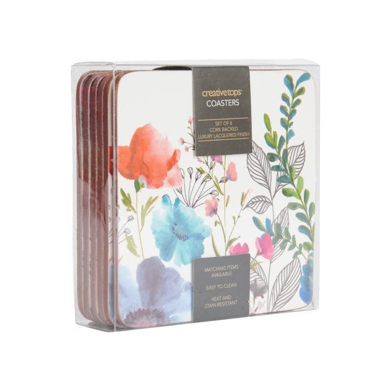 Creative Tops C000338 ‘Meadow Floral’ Printed Cork-Backed Drink Coasters, Square,