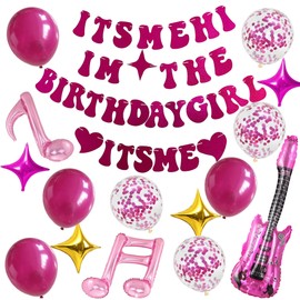 Me Birthday Party Banner Decorations - 16Pcs Rose Red Its Me Hi Im The Birthday Girl Its Me Banner Music Notes Guitar Balloons For Girls Boy Birthday Music Themed Decor Party Supplies