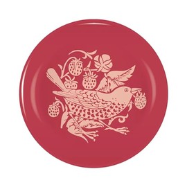 Half Moon Bay Strawberry Thief - Art by William Morris - Raspberry Red 3.35 Inch Stoneware Round Jewelry Trinket Dish Tray