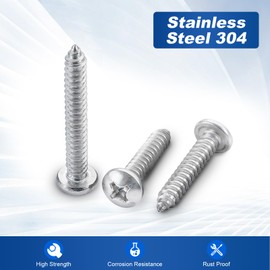 #14 x 3/4" Pan Head Self Tapping Screws Sheet Metal Wood Screws, Black Finish, 304 Stainless Steel 18-8, 50 PCS