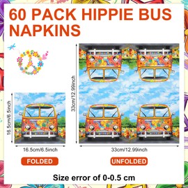 Feifeiya 60 Pcs 60's 70's Hippie Party Cocktail Paper Napkins 6.5 x 6.5 Inches Disposable Paper Napkins Dessert Beverage Napkin for Decoupage Luncheon Napkin for Theme Party Wedding Birthday