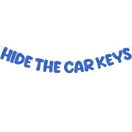 Fulmoon Pre Strung Hide the Car Keys Glitter Banner 15th and 16th Car Theme Party Supplies Funny Birthday Party Decorations Happy 16th Birthday Decorations(Navy Blue)