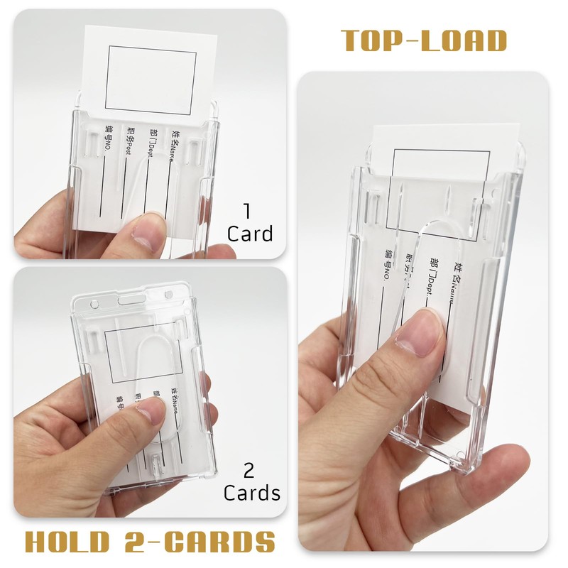 4-Pack Heavy-Duty ID Badge Holder – Clear Dual-Card Vertical Case,