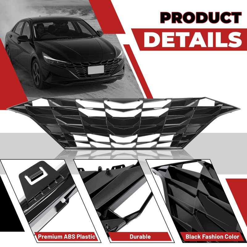 HECASA Front Grille Compatible with 2021-2023 Hyundai Elantra w/o Adaptive