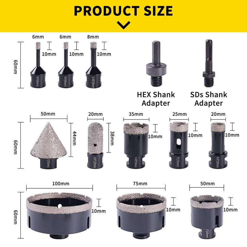 13PCS Diamond Core Drill Bit Set, Diamond Hole Saw Kit