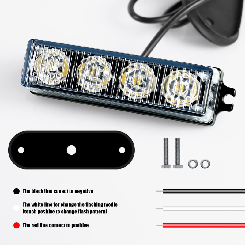 FXC 2pcs 4-LED Surface Mount Flashing Strobe Lights for Truck