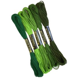 MYmama Embroidery Thread, 5 Color Set, Approx. 22.8 ft (8 m), No. 25 (Yellow-Green to Dark Green 162-5)