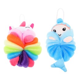FRCOLOR 2Pcs Bath Loofahs Cartoon Soft Exfoliating Skin Cleaning Scrubbers for Gentle Wash Skin Friendly Bathing Supplies with Comfortable Texture