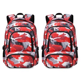 BLUEFAIRY Kids Backpack in Bulk for Boys and Girls Elementary School Bags Wholesales Bookbags for Childs Students Back to School Gifts Mochila Escolares para Niños 17" Camo Red 2 Pack