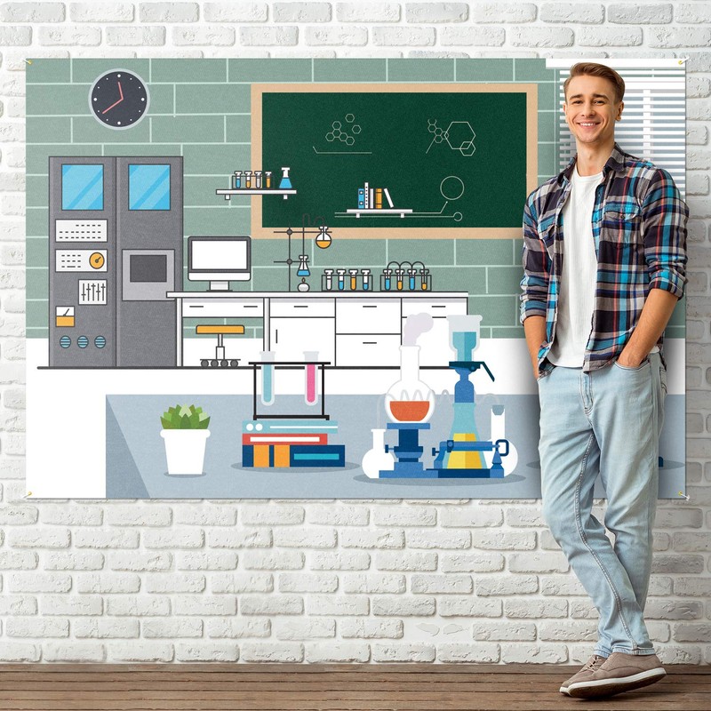 PAKBOOM Science Lab Laboratory Scene Backdrop Banner - VBS Birthday