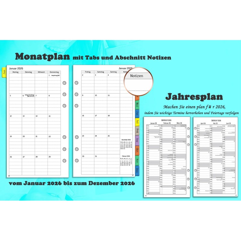 Calendar 2026 Personal A6 Ring Binder Refillable Weekly Planner /