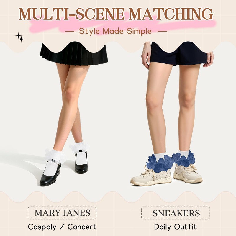 Komorebi Big Ruffle Ankle Socks Women-Lace Frilly Cute Socks-Soft Cotton