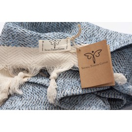 SMYRNA TURKISH COTTON - Original Turkish Hand Towels Herringbone Series Set of 2 | 100% Cotton, 16 x 40 Inches | Decorative Bathroom Peshtemal Towel for Hand, Face, Hair, Gym, Yoga, Tea (Light Blue)