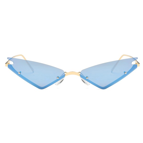 Armear Small Cateye Sunglasses Futuristic Rimless Mirrored Lens Blue 63mm