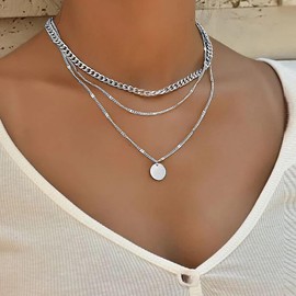 Cimenexe Bohemian Layered Coin Choker Necklace Circle Disc Pendant Necklace Gold Cuban Curb Link Chain Necklace Round Coin Lace Chain Necklace Jewellery for Women and Women, Zinc, No Gemstone