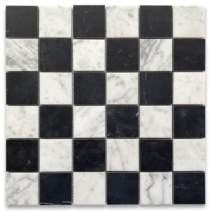 Stone Center Online C251XH Carrara White Black Marble Checkerboard Chess