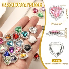 PATIKIL 20PCS Heart Rhinestones, Sew on Rhinestones Buttons Crystal Heart Nail Charm Embellishment Flatback Diamond for Sewing DIY Clothing Wedding, Pink