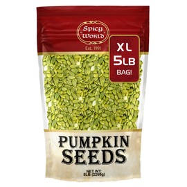 Raw Pumpkin Seeds 5 LB Jumbo Bag - Shelled, AAA Grade, Unsalted, Dry, Vegan, Bulk Bag by Spicy World