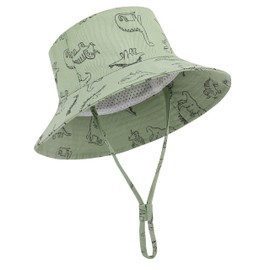 Baby Sun Hat UPF 50+ Sun Protective Toddler Bucket Hat Summer Kids Beach Hats Wide Brim Outdoor Play Hat for Boys Girls Olive Green 0-6 Months