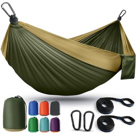 Camping Hammock Lightweight, Portable Hammocks Parachute Hammock with Two Tree Straps, Single or Double Travel Swing Nylon Camp Hammocks, Outdoor Essentials for Beach Backpacking Hiking, Orange