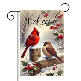 Merry Christmas Garden Flag 12x18 Double Sided Welcome Winter Cardinal Garden Flag Red Birds House Yard Flag for New Year Holly Berry Outdoor Decorations Banner