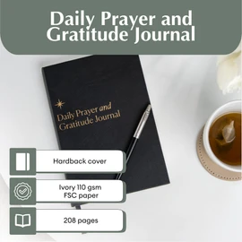 Christian Daily Prayer And Gratitude Journal (Black And Gold) | Daily Planner, Biblical Affirmations & Prayer Requests, Dateless Hardback Design With Gold Embossed Detail, 196 Pages & Ribbon Divider