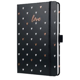 SIGEL Jolie J5335 Weekly Planner 2025, Dark Love, Approx. A5, Black Hard Cover, Elastic Band, Pen Loop, Slip Pocket, 174 Pages, Vegan, Made from Sustainable Paper, Diary