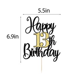 FLORCMET - Decoración para tarta de cumpleaños 13 – Decoración para tartas de feliz cumpleaños 13 años, decoración para tartas de feliz cumpleaños 13 y aniversario (13)