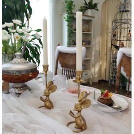 Mouse Reading Taper Candle Holders, Creative Animal Candlestick Holders, Centerpiece Table Decorative Candlelight, Dinner Metal Candle Stand, Home Decor…