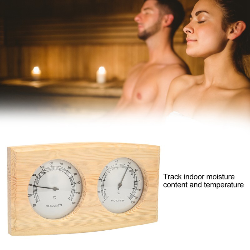Wooden Thermometer Hygrometer for Sauna Room Double Dial Pointer Type