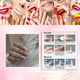 Rchovsam White Marble Press on Nails Medium Ballet Shape False Nails with Gold Glitter Design Stick on Nails Pink Gel Nail Kit Acrylic Press Ons Gift for Womens 24pcs