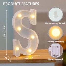 LED Marquee Letters, White 26 Alphabet Light Up Letters, Battery Powered LED Letter Lights for Birthday Party, Christmas Night, Home, Bar, Graduation, Wedding Decoration(S)