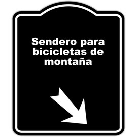 Sendero para bicicletas de montaña Spanish Black Sign Arrow Down Right Aluminum Composite Sign 8.5 x 10 inches