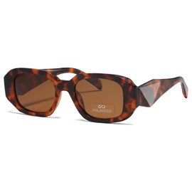 JiSoo Retro Rectangle Sunglasses Women, Vintage Rectangular Polarised Sunglasses Womens 90s Sun Glasses,Tortoise